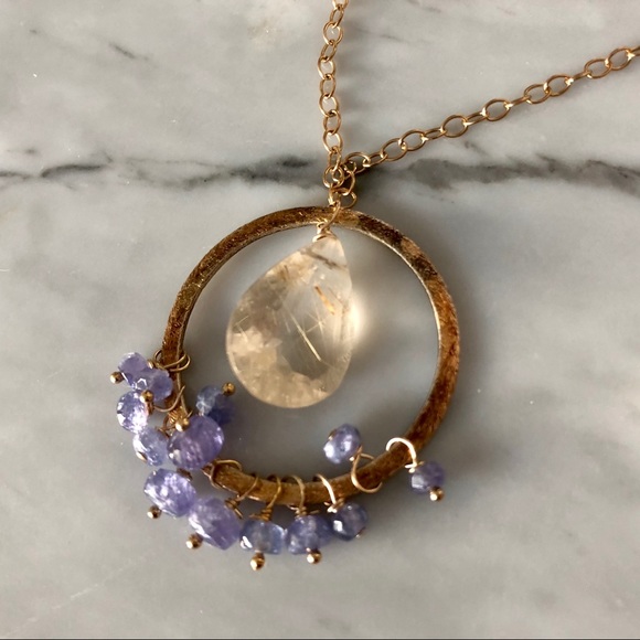 Natural Golden Rutilated Quartz Tanzanite Necklace - Picture 5 of 8